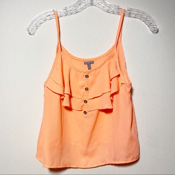 Charlotte Russe Women’s Neon Tank Top Ruffle Front Gold Buttons Size Small‎ - Picture 1 of 6
